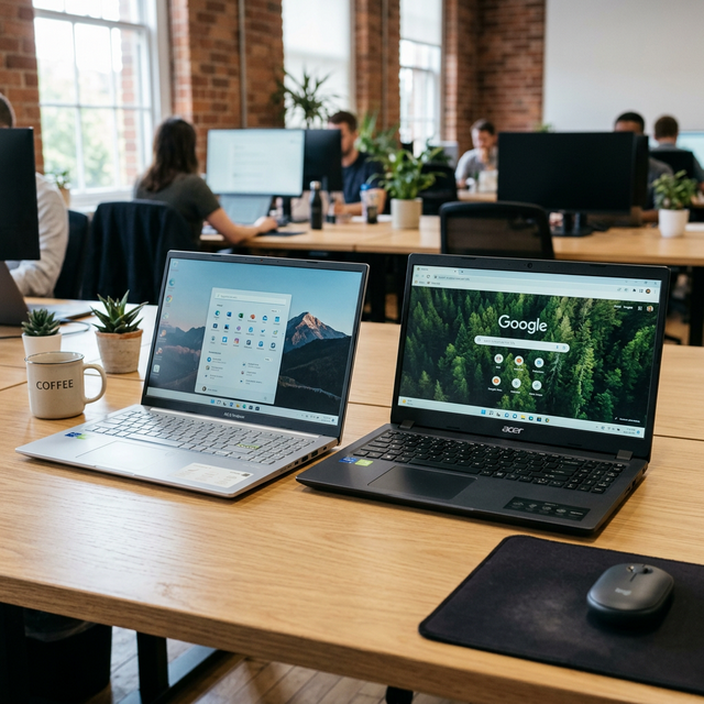 Laptop Acer terbuka di atas meja dengan keyboard dan layar tampak jelas — Perbandingan Aspire 2026