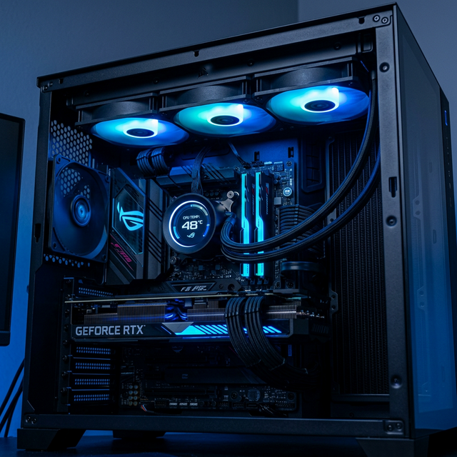 CPU cooler liquid AIO besar terpasang di casing PC gaming dengan pompa dan radiator