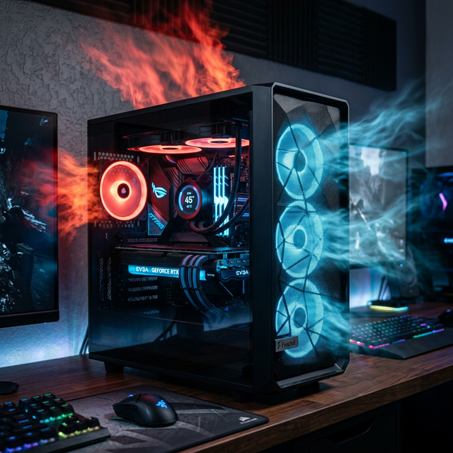 Modding Merakit Setip PC Casing Airflow Panah Biru Masuk Panas Merah Keluar Membuang Panas Maksimal