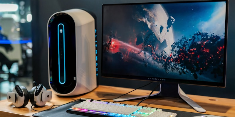 Sepasang headphone studio besar berwarna hitam doff tergeletak estetik di atas meja kayu di sebelah amplifier kecil