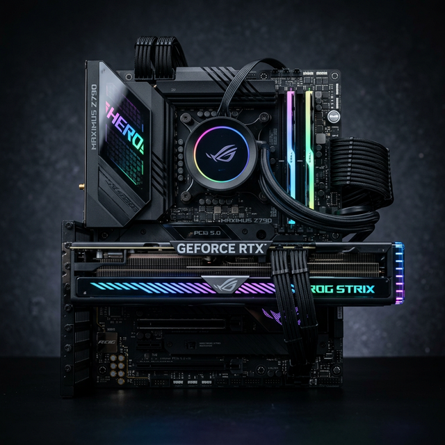 Komponen PC gaming terbaru 2026 — GPU, CPU, RAM generasi baru berjajar di meja