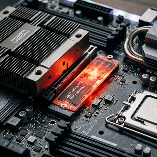 Bentuk Kepingan SSD Nvme Terpasang Mengeluarkan Ilusi Radiasi Panas Kemearahan Dan Berdampingan Papan Logam Pendingin Heatsink