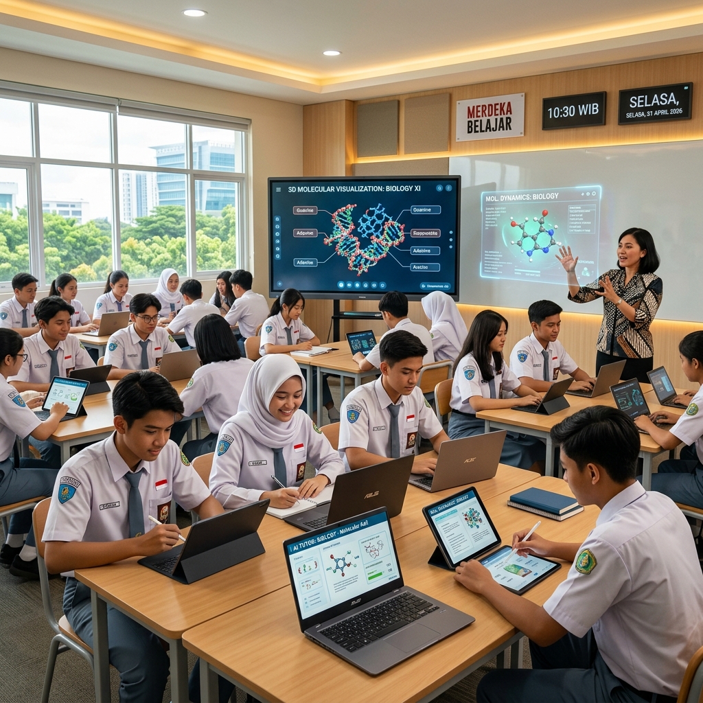 Ruang Kelas Modern Indonesia dengan Teknologi AI Terintegrasi 2026