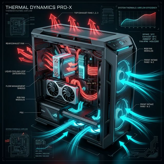 Diagram Panah Arus Termodinamika Warna Merah Biru untuk Arah Udara Panas yang Keluar Dari Motherboard PC