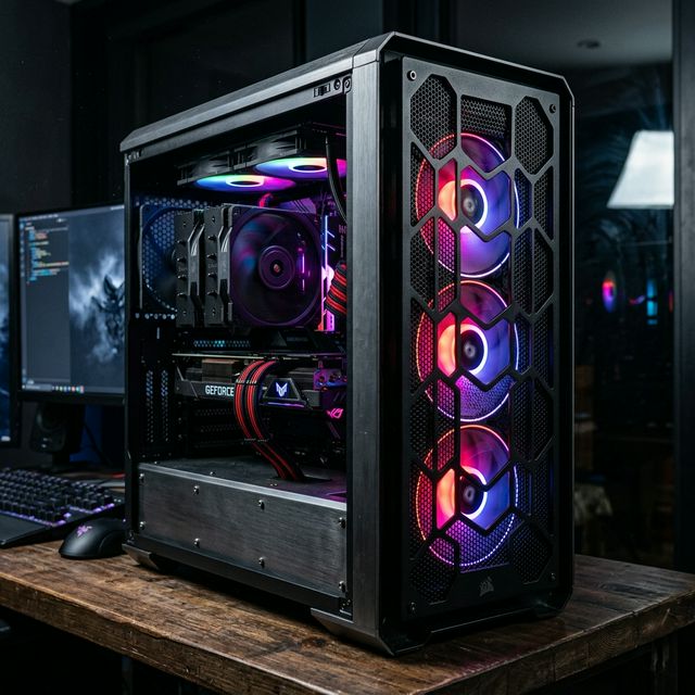 Tampak Samping Depan Casing Airflow Mesh Metal Menyedot Udara Bebas Lewat Jaring Rapat dengan Kipas RGB Berperforma Ekstrem