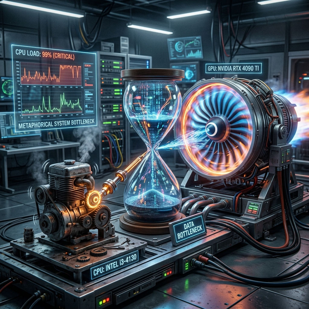Ilustrasi Visual Bottleneck Data Antara Prosesor dan Kartu Grafis 2026