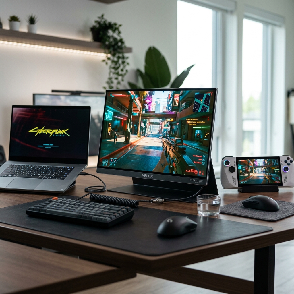 Monitor Portable OLED Terbaik 2026 di Samping Laptop
