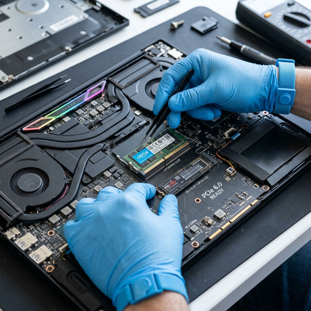 Proses Pemasangan Modul RAM LPCAMM2 dan SSD PCIe 6.0 di Laptop Gaming 2026