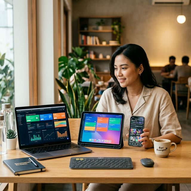 Pengguna Menggunakan Berbagai Aplikasi Tren 2026 di Multi Perangkat