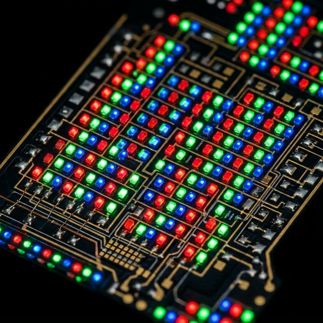 Close-Up Struktur Micro-LED RGB Bercahaya - Teknologi Panel Masa Depan