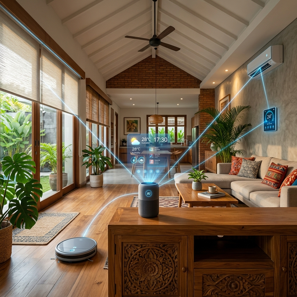 Ruang Tamu Indonesia Modern dengan Perangkat Smart Home IoT Terintegrasi 2026