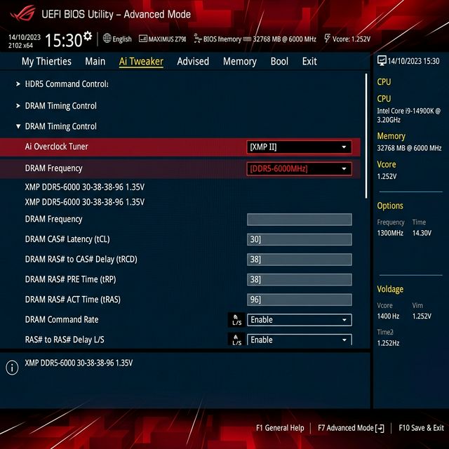 Tampilan layar BIOS saat mengaktifkan profil XMP untuk RAM DDR5 6000MHz