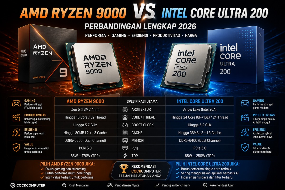 AMD Ryzen 9000 vs Intel Core Ultra 200 (2026): Perbandingan Lengkap